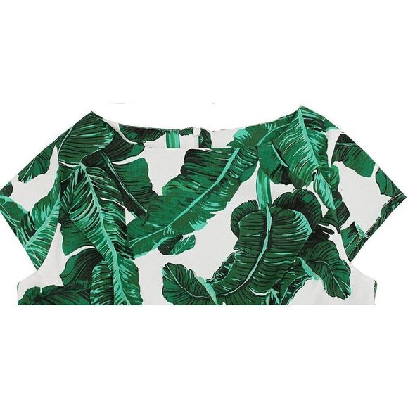 🌴 Pinup Retro 1950s Swing Rockabilly Green Palm Leaves Print Dress SIZE L NEW - Picture 7 of 14